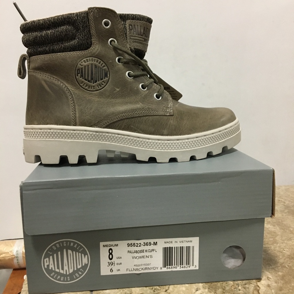 NIB Palladium Pallabosse Hi Cuff Leather Boots Women's Lace-Up Shoes - Picture 3 of 8